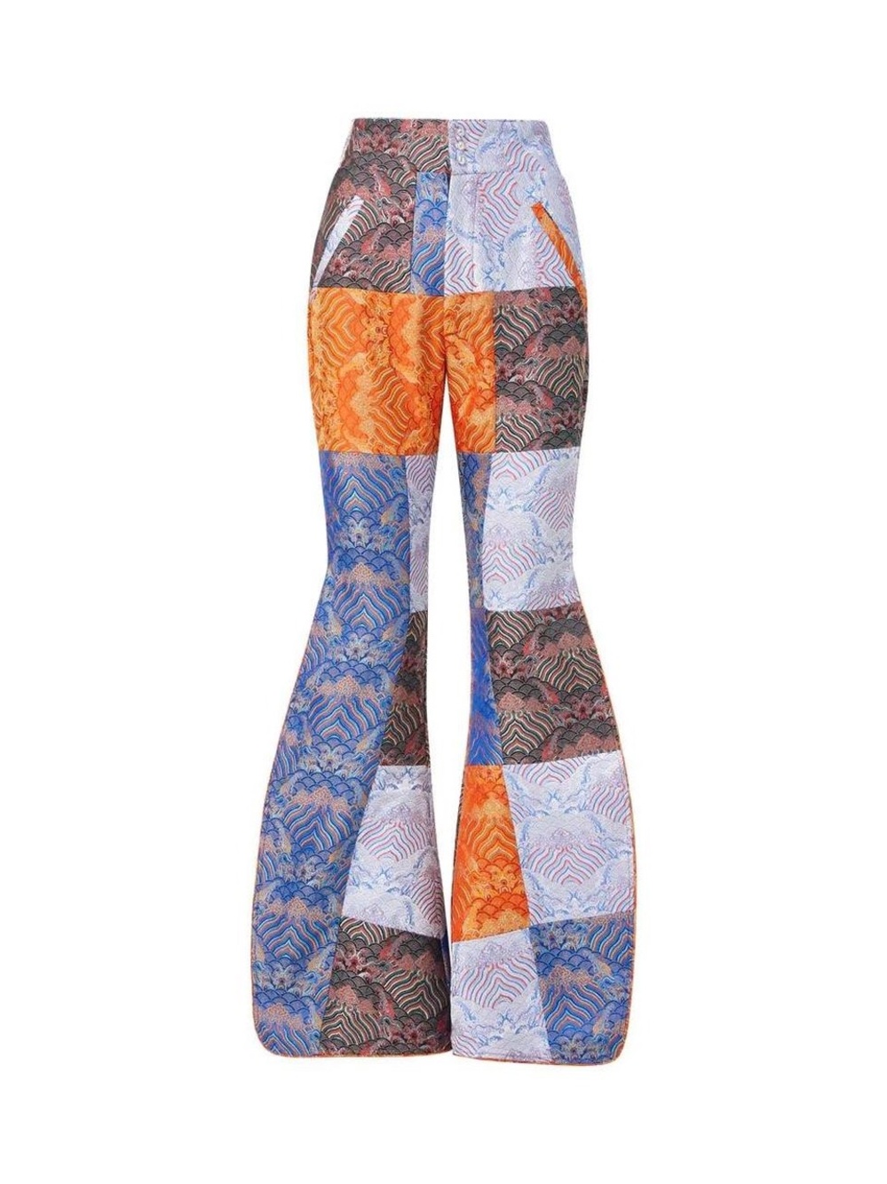 Patchwork Flared Trousers in Orange & Blue